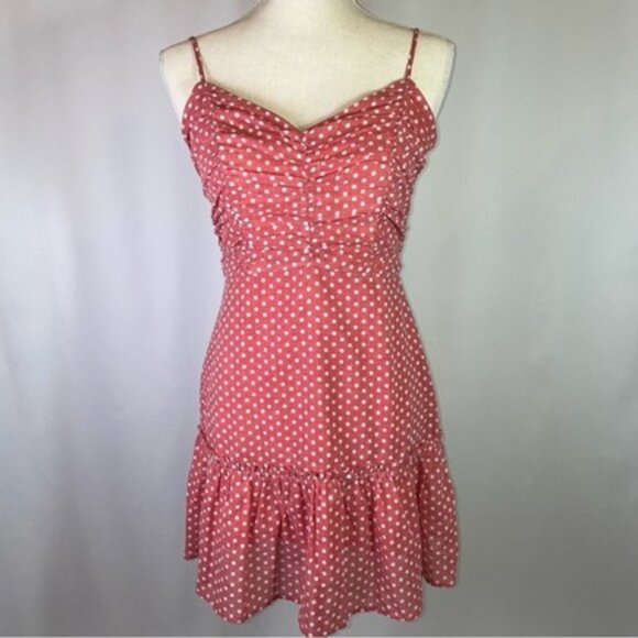 Storia Dresses & Skirts - Storia Polka Dot Mini Sundress Size M Sweetheart Neckline Sleeveless Ruffle Hem